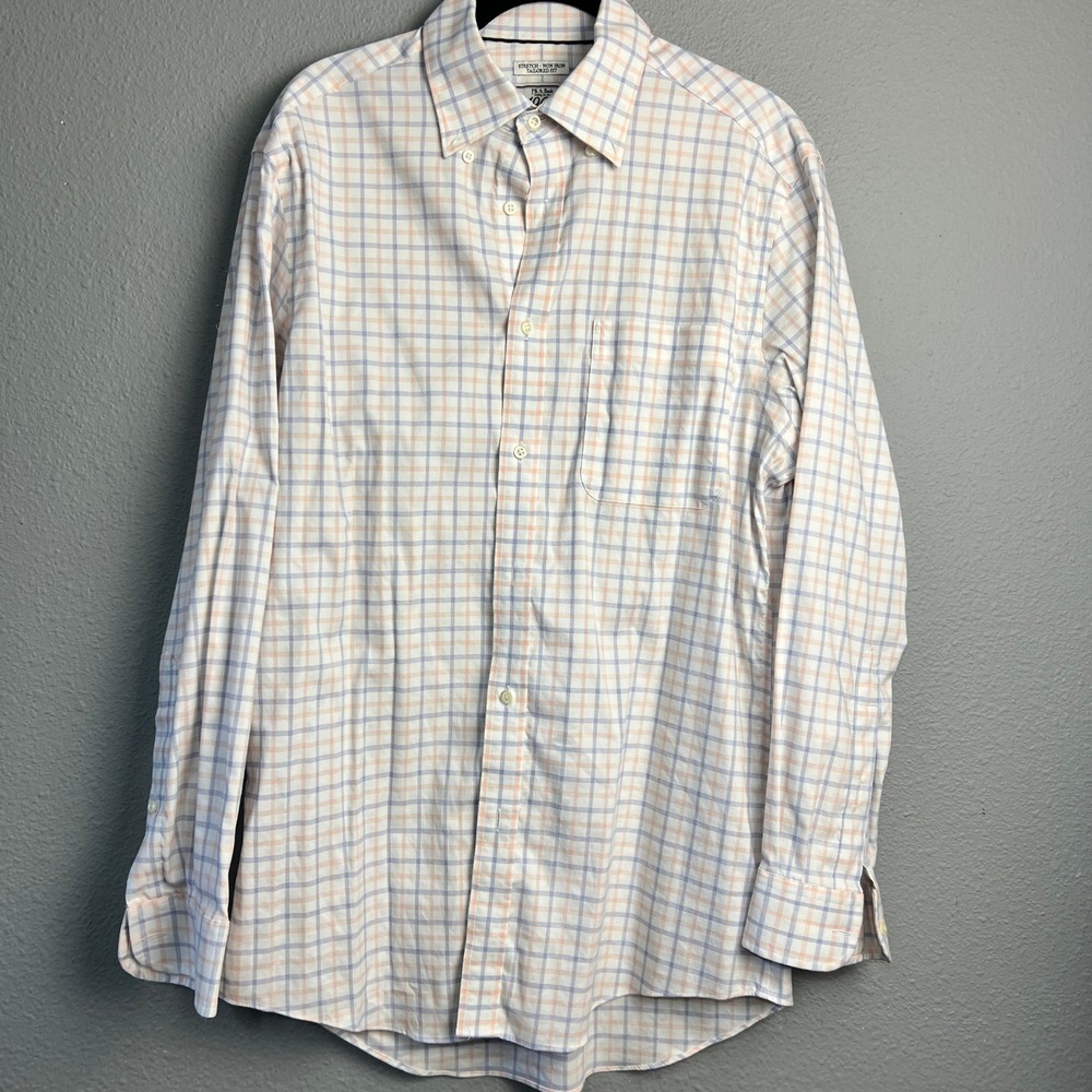Jos. A. Bank‎ 1905 Tailored Fit 15.5 33 Blue Orange Plaid brrr Comfort Non-Iron